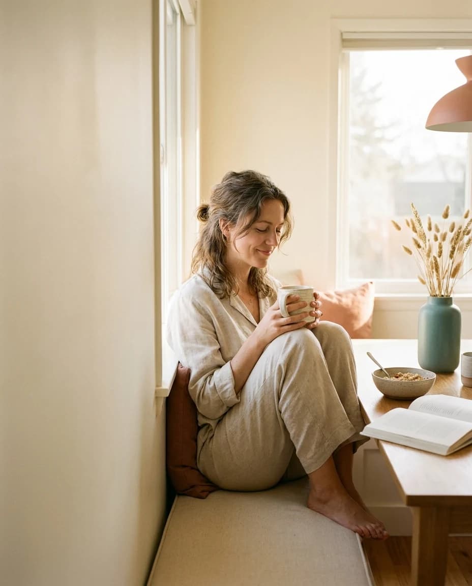 A calm morning moment with a warm cup of tea